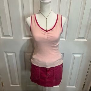 Y2K Energie Pink Ribbed Tank Top Contrast Trim Baby Tee Aesthetic‎ M